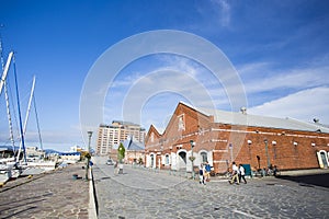 HOKKAIDO, JAPAN - JULY 16, 2015: The Kanemori Red Brick Warehouse in Hakodate port