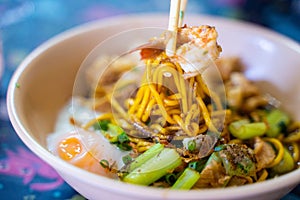 Hokkien noodles yellow noodles with soy sauce soup