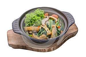 Hokkien Stir Fried Ramen served in dish isolated on plain white background side view