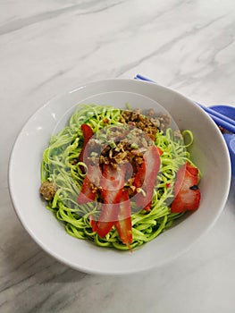 Hokkien Vegetable Kolok Noodle with Red pork.