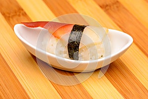 Hokkigai Nigiri. Fresh traditional sushi japanese food