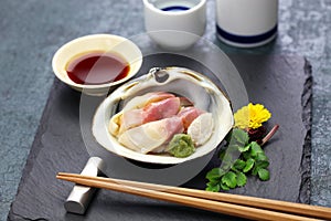 Hokkigai sashimi, japanese cuisine