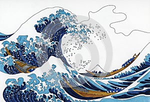 Hokusai`s The Great Wave Of Kanagawa adult coloring page photo