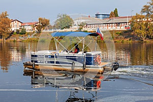 Hol Ka, small ferry boat on Vltava river in Prague.