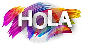 Hola card with colorful brush strokes.