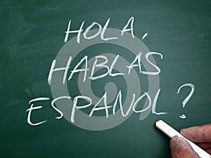 Hola hablas espanol, do you speak spanish question. Language skill concept