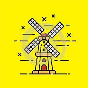 Holand windmill line icon photo