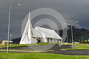 Holaneskirkja on a rainy day in Iceland