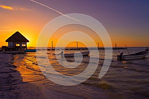 Holbox Island pier hut sunset beach in Mexico