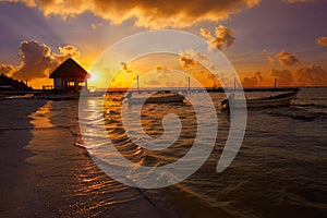 Holbox Island pier hut sunset beach in Mexico