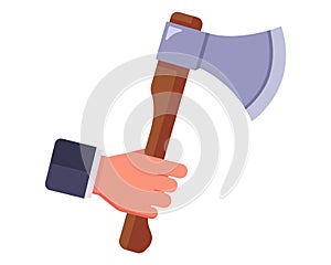hold an ax in your hand. woodcutter tool.