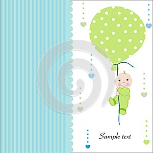 Hold the balloon baby boy arrival greeting card