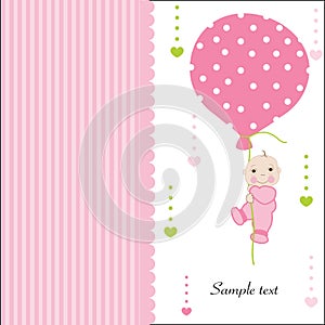 Hold the balloon baby girl arrival greeting card