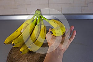 hold a bunch of bananas in the palm of your hand