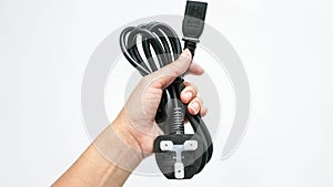 Hold electric wire in hand