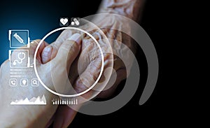 Hold one\'s hands elderly of technology for elderly health care