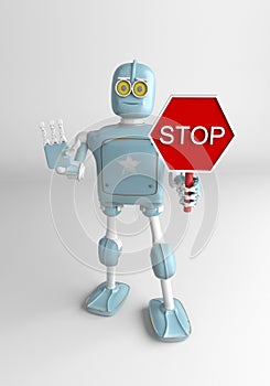 Robot hold stop sign,3d render