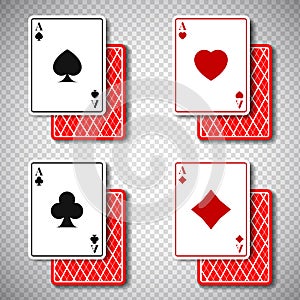 Holdem classic poker casino cards 4 suits in realistic style,big win jackpot game casinos concept on transparent