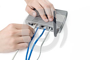 Holding ADSL router and connecting network plug