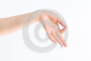 Holding Buddhist gesture on the white background