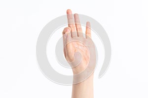 Holding Buddhist gesture on the white background