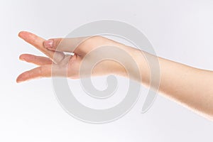 Holding Buddhist gesture on the white background