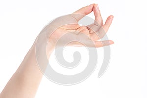 Holding Buddhist gesture on the white background