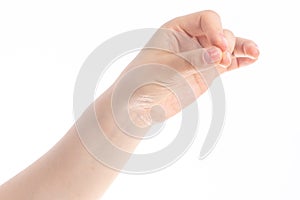 Holding Buddhist gesture on the white background