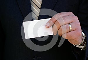 holding business card