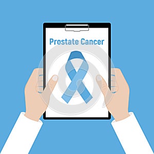 Holding a clipboard. September as Prostate Cancer Awareness Month. Prostate Cancer Ribbon Background