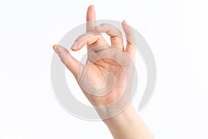 Holding dramatic gesture on the white background