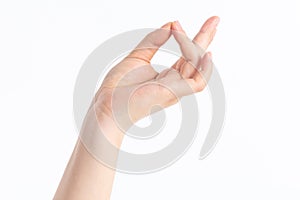 Holding dramatic gesture on the white background