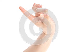 Holding dramatic gesture  on the white background