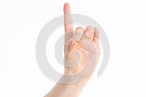 Holding dramatic gesture  on the white background