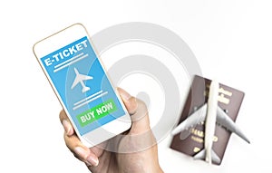 Holding E ticket application for Air travel on Phone screen