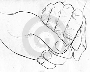 Holding elderly hand - pencil sketch