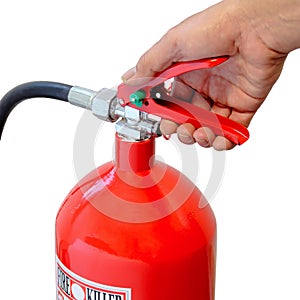 Holding fire extinguisher