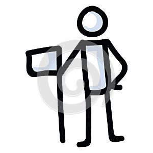 Holding flag stick figure vector illustration. Hand drawn communication of victory clipart. Stick man expression for ux