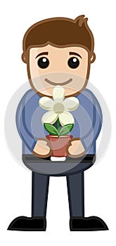 Holding a Flower Pot in Hands Vector Illustration