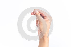 Holding the gesture of counting money on white background