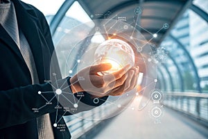 Holding glowing crystal ball representing future technology