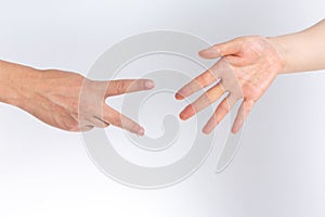 Holding guessing fist gesture in front of the white background