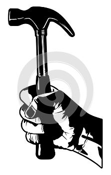 Holding a Hammer Black and White Vector Graphic