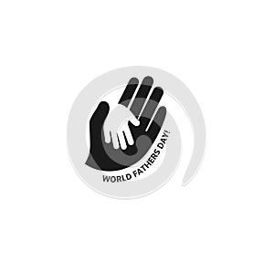 Holding Hand of a child in the hand of an adult vector logo. World Father Day. Symbol of care, kindness, family