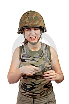 Holding a hand grenade