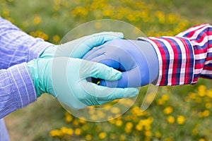 Holding hands with gloves