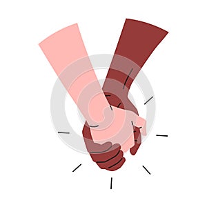 Holding hands icon. Vector illustration of interracial couple holding hands. Black and white interracial hands concept of love,