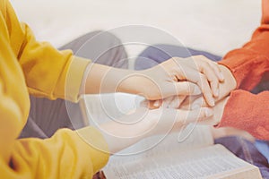 A holding hands,Prayer together concept
