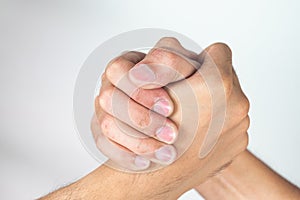 Holding hands of two men on a white background,Friends,Dear friend,Relationship