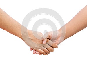 Holding hands on white background.